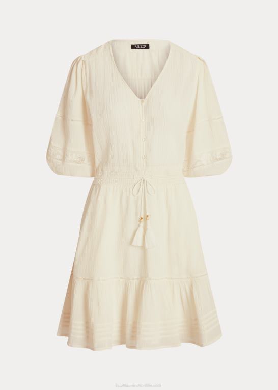 mascarpone creme Kvinder Ralph Lauren krøllet bomuldskjole med blousonærmer Z426B4099