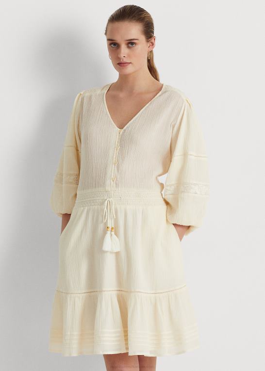 mascarpone creme Kvinder Ralph Lauren krøllet bomuldskjole med blousonærmer Z426B4099