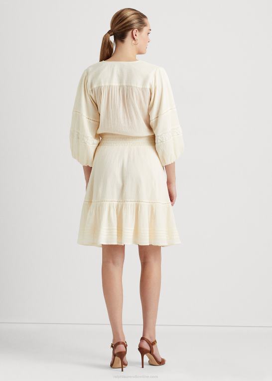 mascarpone creme Kvinder Ralph Lauren krøllet bomuldskjole med blousonærmer Z426B4099