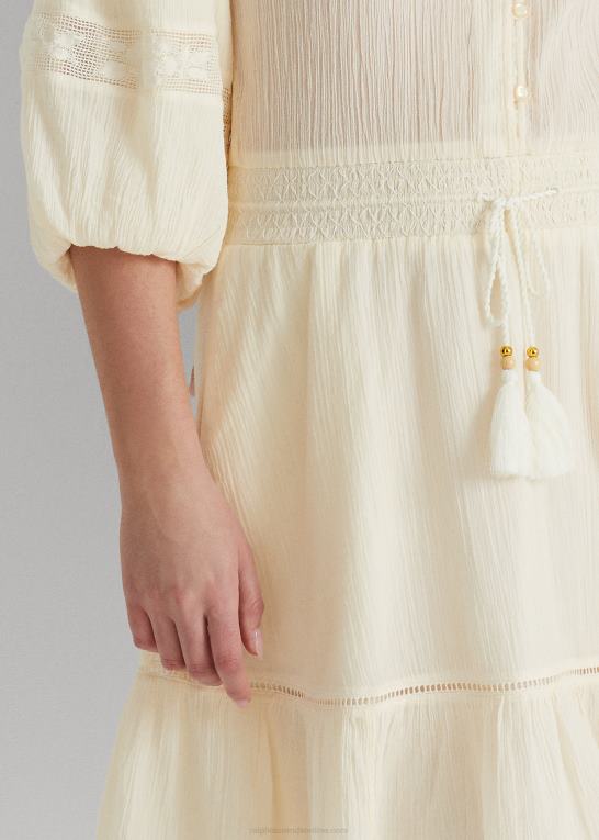 mascarpone creme Kvinder Ralph Lauren krøllet bomuldskjole med blousonærmer Z426B4099