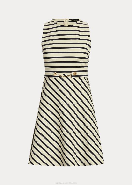 mascarpone creme/navy Kvinder Ralph Lauren stribet ponte kjole med bælte Z426B4002