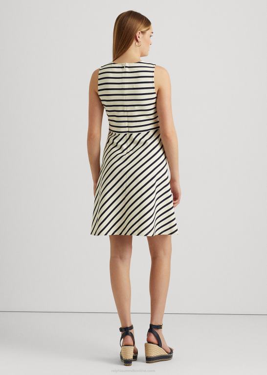 mascarpone creme/navy Kvinder Ralph Lauren stribet ponte kjole med bælte Z426B4002