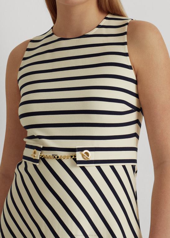 mascarpone creme/navy Kvinder Ralph Lauren stribet ponte kjole med bælte Z426B4002