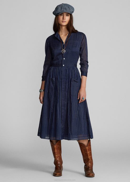 medium indigo Kvinder Ralph Lauren skjortekjole i bomuldsvoile Z426B3654