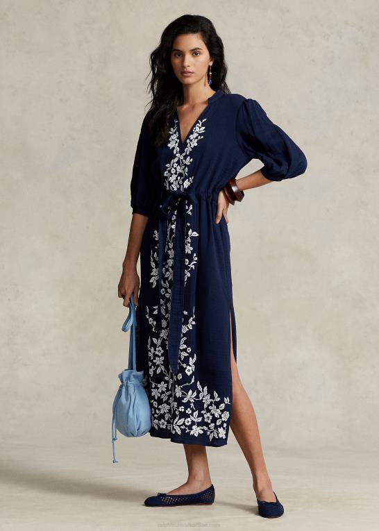 newport flåde Kvinder Ralph Lauren blomstret broderet maxidress i gaze Z426B3077