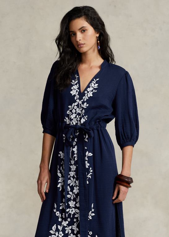 newport flåde Kvinder Ralph Lauren blomstret broderet maxidress i gaze Z426B3077