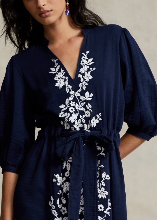 newport flåde Kvinder Ralph Lauren blomstret broderet maxidress i gaze Z426B3077