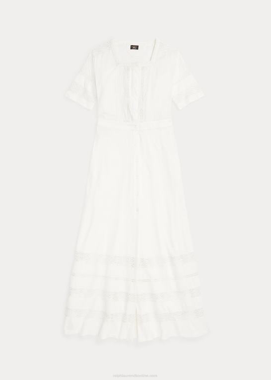 off-white Kvinder Ralph Lauren jerseykjole i hør-bomuld med blonder Z426B3631