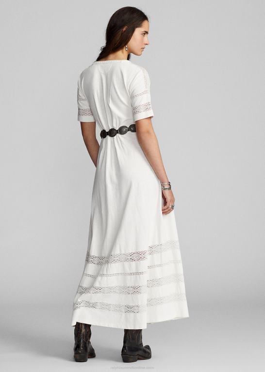 off-white Kvinder Ralph Lauren jerseykjole i hør-bomuld med blonder Z426B3631