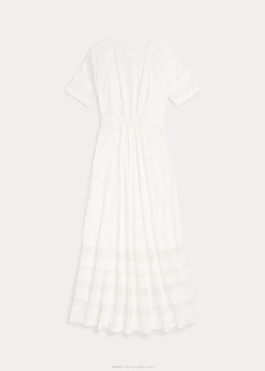 off-white Kvinder Ralph Lauren jerseykjole i hør-bomuld med blonder Z426B3631