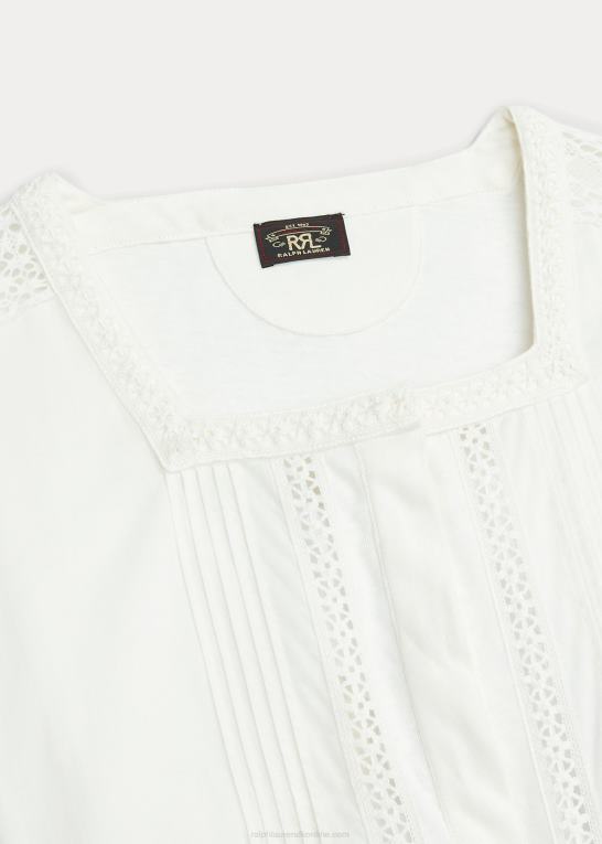 off-white Kvinder Ralph Lauren jerseykjole i hør-bomuld med blonder Z426B3631