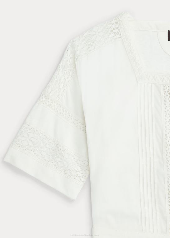 off-white Kvinder Ralph Lauren jerseykjole i hør-bomuld med blonder Z426B3631