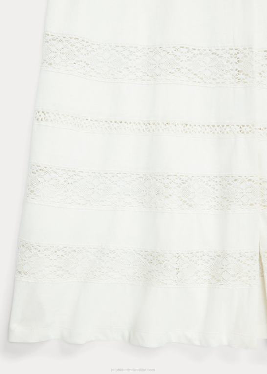 off-white Kvinder Ralph Lauren jerseykjole i hør-bomuld med blonder Z426B3631