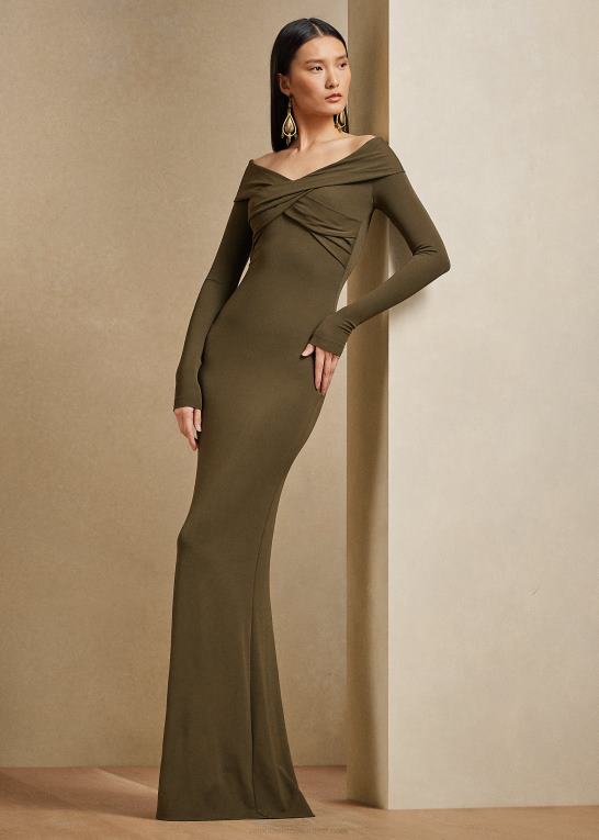 oliven Kvinder Ralph Lauren aletta jersey aftenkjole Z426B9289