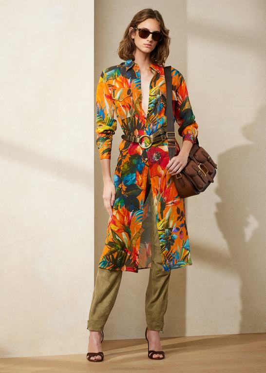 orange multi Kvinder Ralph Lauren seneca-print voile dagskjole i hør Z426B3579
