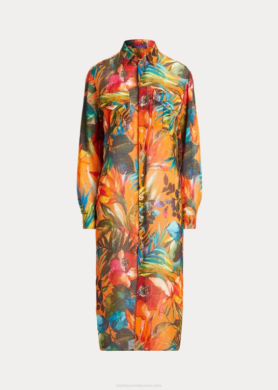 orange multi Kvinder Ralph Lauren seneca-print voile dagskjole i hør Z426B3579