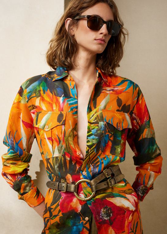 orange multi Kvinder Ralph Lauren seneca-print voile dagskjole i hør Z426B3579