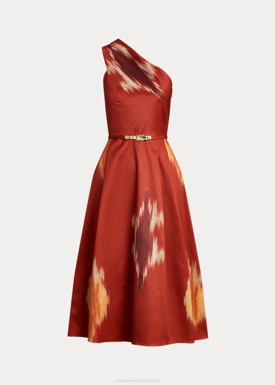 orange/rød/multi Kvinder Ralph Lauren geo-print bælte faille cocktailkjole Z426B3819