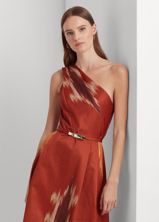 orange/rød/multi Kvinder Ralph Lauren geo-print bælte faille cocktailkjole Z426B3819