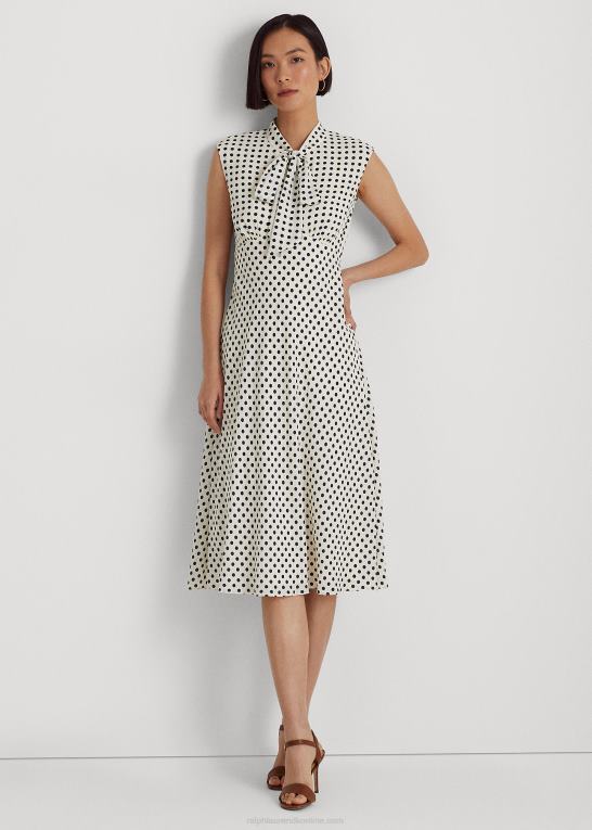 pergament creme/marine Kvinder Ralph Lauren georgette-kjole med polkaprikker med slips Z426B4427