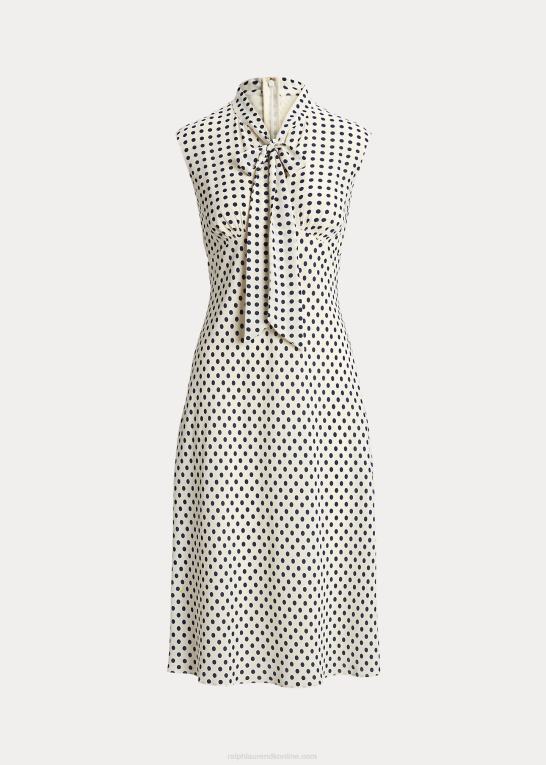 pergament creme/marine Kvinder Ralph Lauren georgette-kjole med polkaprikker med slips Z426B4427