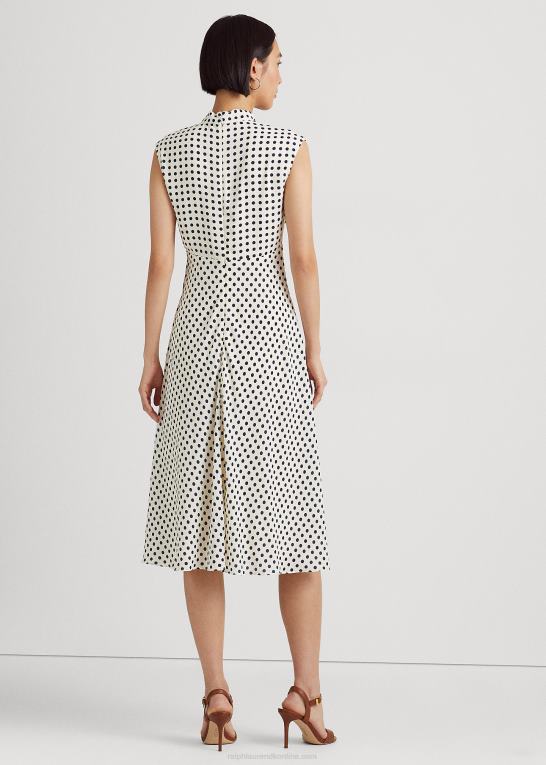 pergament creme/marine Kvinder Ralph Lauren georgette-kjole med polkaprikker med slips Z426B4427