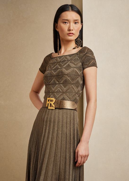 platin Kvinder Ralph Lauren off-the-shoulder metallisk sweaterkjole Z426B3580