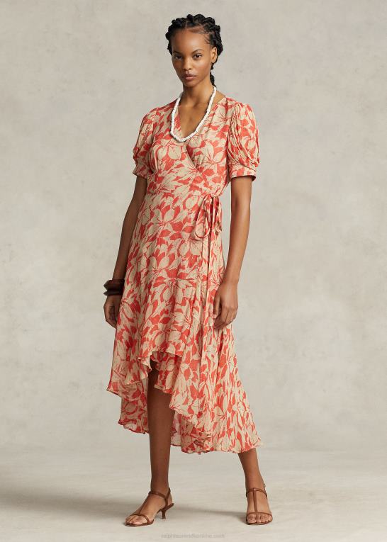 print af birkeblade Kvinder Ralph Lauren print krøllet georgette slå-om-kjole Z426B3214