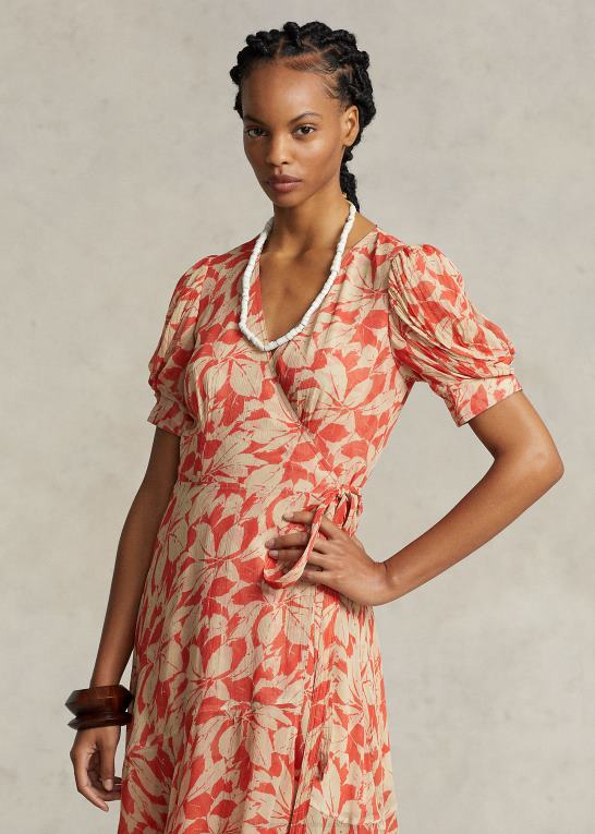 print af birkeblade Kvinder Ralph Lauren print krøllet georgette slå-om-kjole Z426B3214