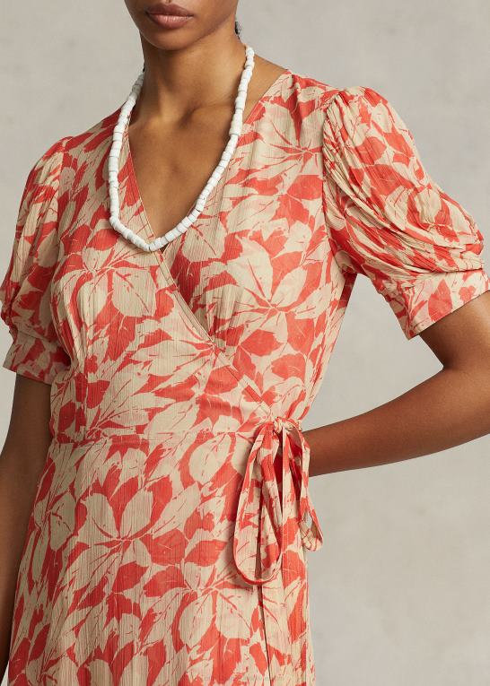 print af birkeblade Kvinder Ralph Lauren print krøllet georgette slå-om-kjole Z426B3214