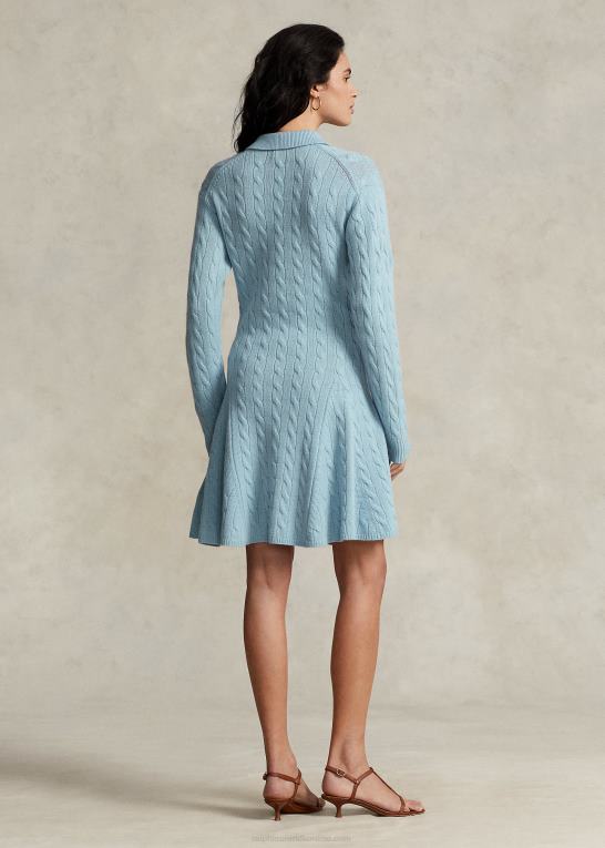 pudder blå Kvinder Ralph Lauren kabelstrikket uld-cashmir sweaterkjole Z426B3121