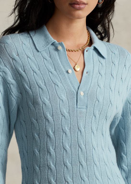 pudder blå Kvinder Ralph Lauren kabelstrikket uld-cashmir sweaterkjole Z426B3121