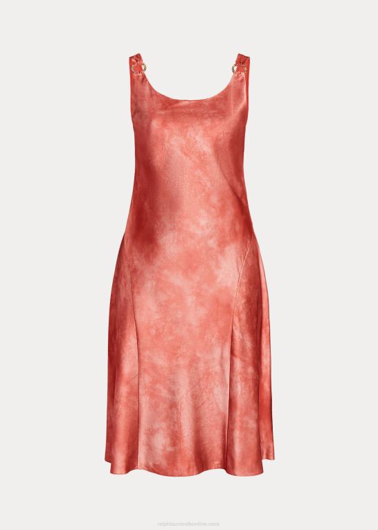 rød solsten multi Kvinder Ralph Lauren tie-dye-print ring-trim satin kjole Z426B4516