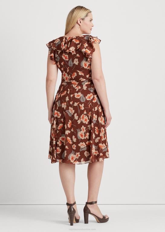 rødbrun/orange/creme Kvinder Ralph Lauren blomstret georgette-kjole med flæsekant Z426B4517