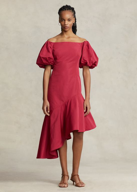 røde hindbær Kvinder Ralph Lauren pjusket asymmetrisk taftkjole Z426B3003