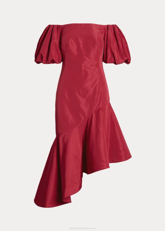 røde hindbær Kvinder Ralph Lauren pjusket asymmetrisk taftkjole Z426B3003