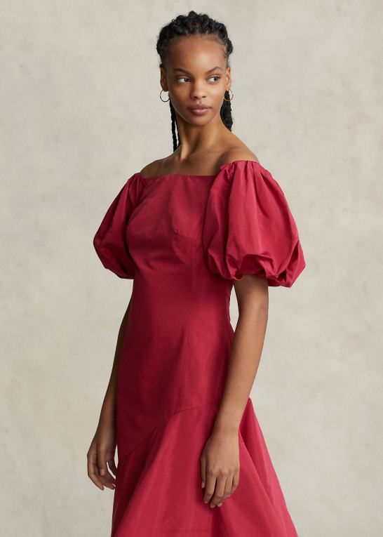 røde hindbær Kvinder Ralph Lauren pjusket asymmetrisk taftkjole Z426B3003