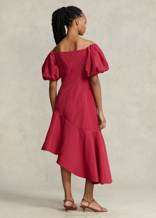 røde hindbær Kvinder Ralph Lauren pjusket asymmetrisk taftkjole Z426B3003