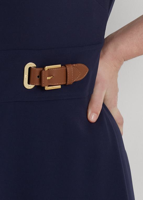 raffineret flåde Kvinder Ralph Lauren dobbeltsidet crepe-kjole med spænde Z426B4580
