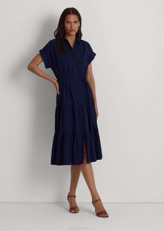 raffineret flåde Kvinder Ralph Lauren gingham bomuld kjole Z426B4441