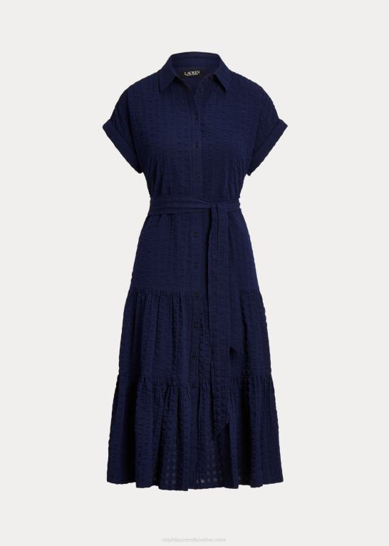 raffineret flåde Kvinder Ralph Lauren gingham bomuld kjole Z426B4441