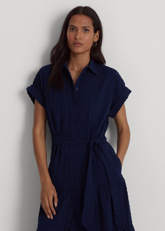 raffineret flåde Kvinder Ralph Lauren gingham bomuld kjole Z426B4441