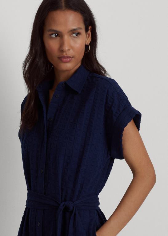 raffineret flåde Kvinder Ralph Lauren gingham bomuld kjole Z426B4441