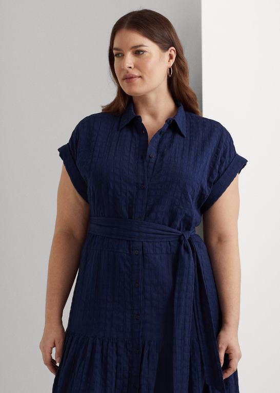 raffineret flåde Kvinder Ralph Lauren gingham bomuld kjole Z426B4658