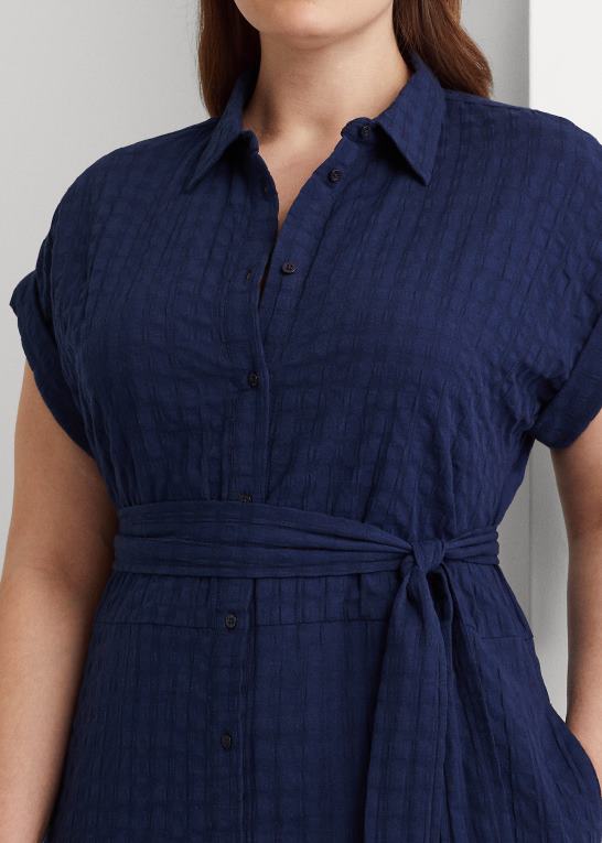 raffineret flåde Kvinder Ralph Lauren gingham bomuld kjole Z426B4658