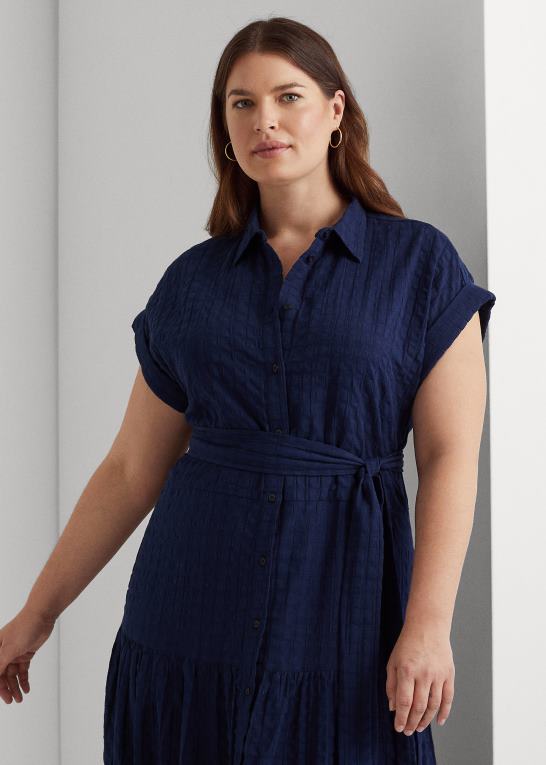 raffineret flåde Kvinder Ralph Lauren gingham bomuld kjole Z426B4658