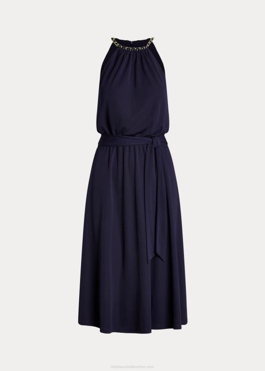 raffineret flåde Kvinder Ralph Lauren halterkjole i stretch-jersey med bælte Z426B4004
