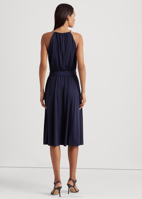 raffineret flåde Kvinder Ralph Lauren halterkjole i stretch-jersey med bælte Z426B4004