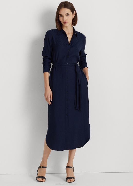 raffineret flåde Kvinder Ralph Lauren jacquard skjortekjole med bælte Z426B4419