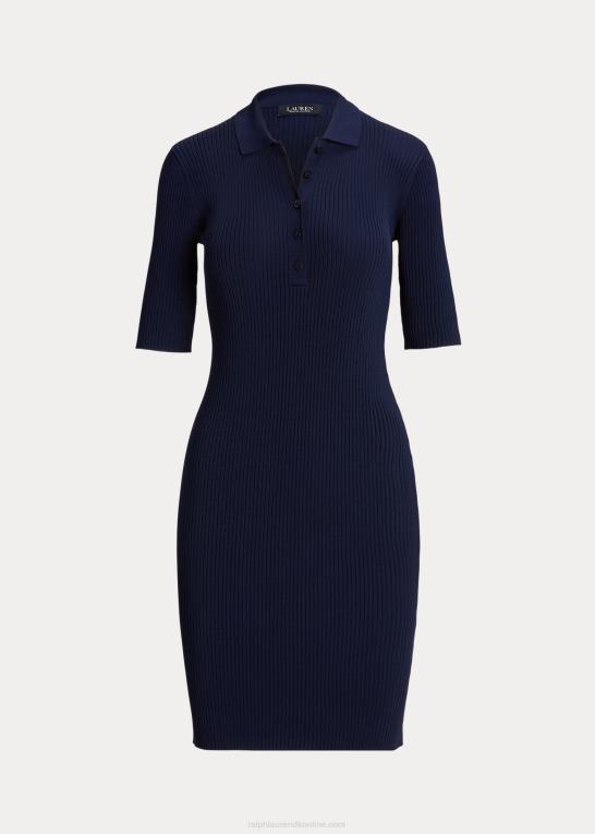 raffineret flåde Kvinder Ralph Lauren ribstrikket polo sweaterkjole Z426B3978